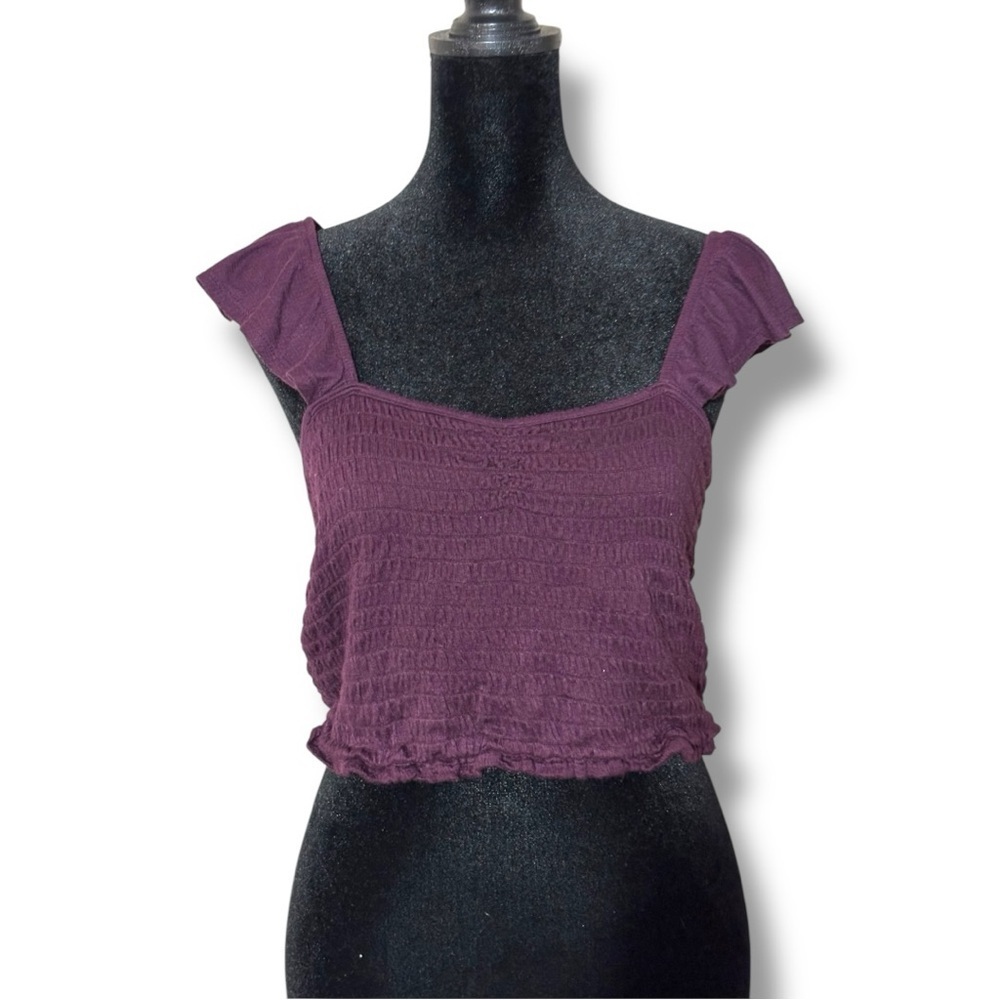 Wild Fable Women's Plum Smocked Rouched Ruffle Sleeve Crop Tank Top